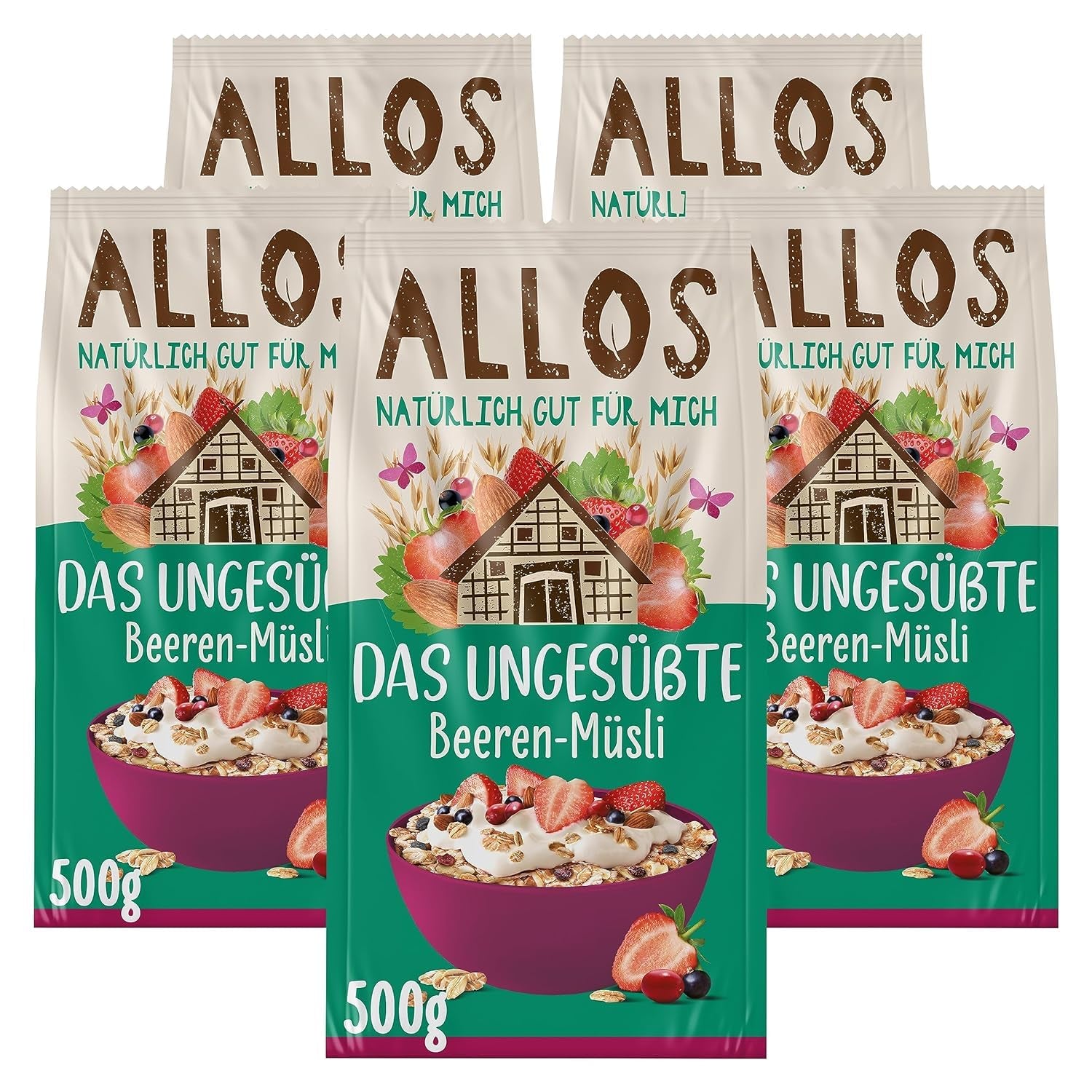 Allos ungesüßtes Proteinmüsli | Bio-Müsli | Haferflocken | Müsli zum Frühstück | Vegan (5 x 450g), 1 Stück (5er Pack)