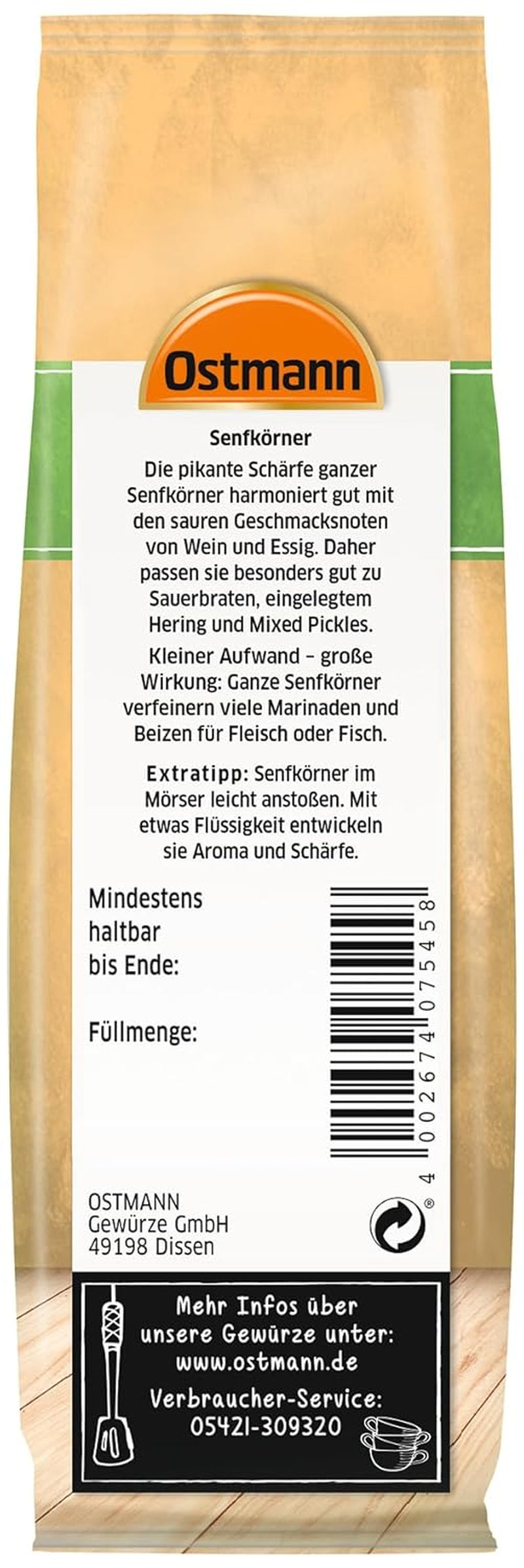Ostmann Gewürze - Senfkörner ganz | Ideal zum Verpacken von Obst und Gemüse 100 g im Vorteilsbeutel