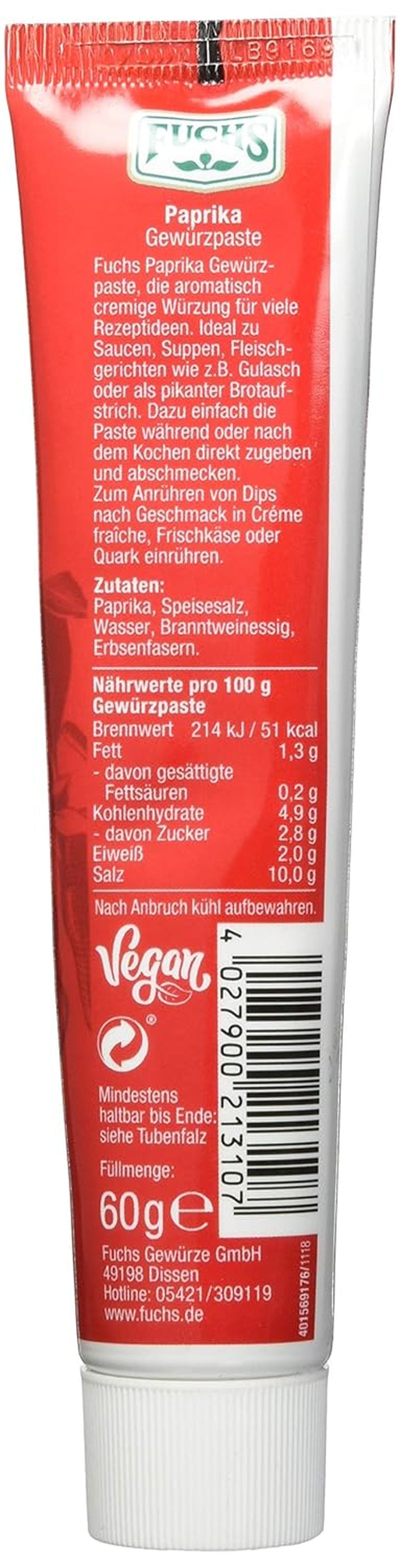 Fuchs Gewürze – Paprika Gewürzpaste, vollmundig pikantes Aroma, Paste zum Würzen von Soßen, Fleisch-Gerichten oder Suppen aller Länder-Küchen, 60 g