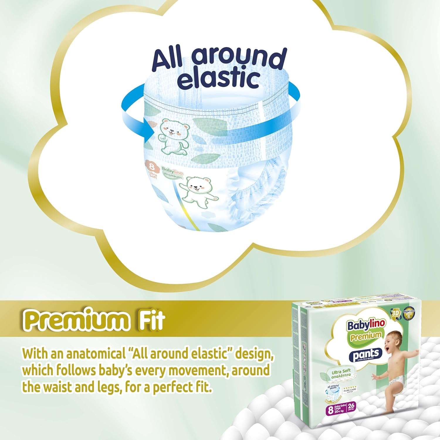 Premium-Hose Größe 8 mit Ultra-Soft-Filter, XXL (20+ kg), 104 Stück