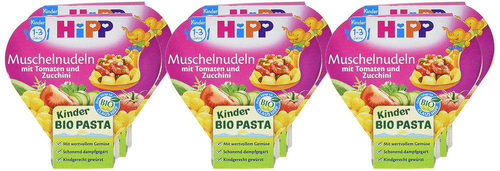Hipp Muschelnudeln mit Tomaten und Bio-Zucchini, 6er Pack (6 x 250 g) Mutter und Kind Naty Shop