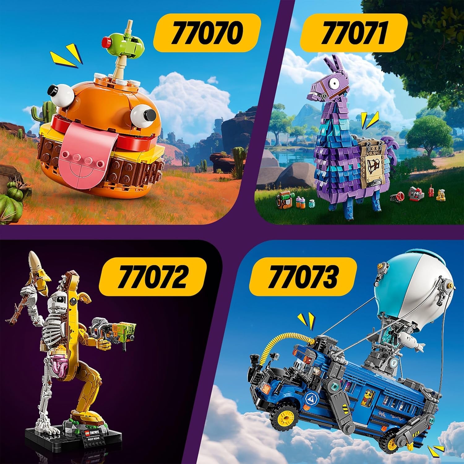 LEGO Fortnite Knochen-Schali – Gamer Modellbau – Bauset für Erwachsene – Schalenschläger Spitshacke, Farbwerfer, Bananenrucksack – Gaming Deko – DIY Set – Gaming Geschenk für Erwachsene & Fans – 77072
