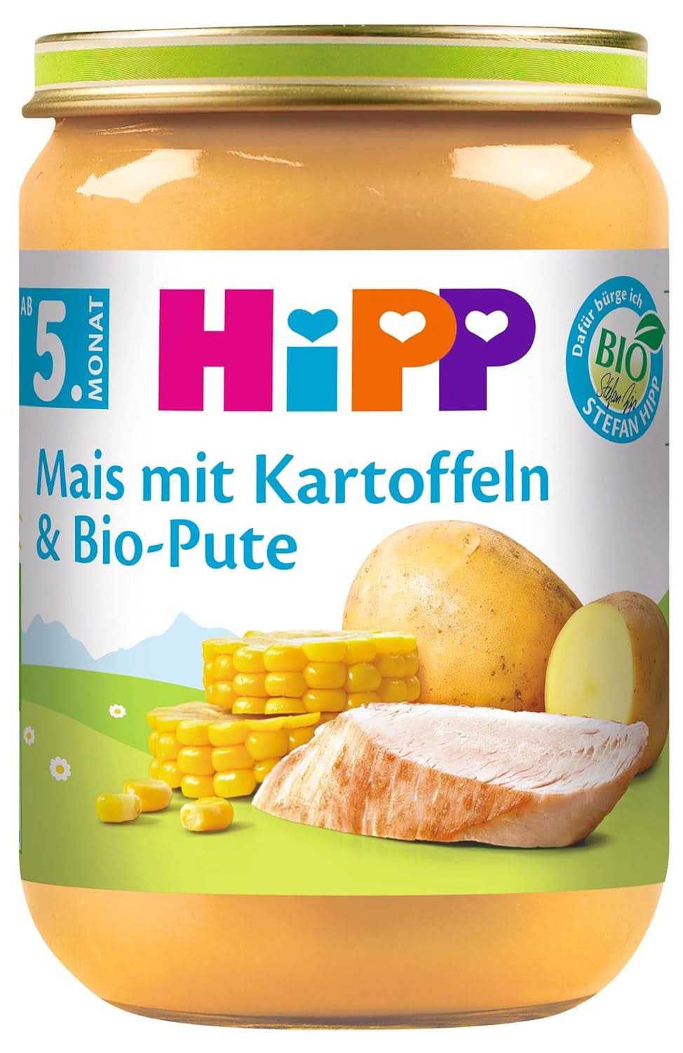 Hipp Zuckermais mit Kartoffelpüree und Bio-Truthahn, 6er-Pack (6 x 190 Gramm) Mother and Baby Naty Shop 6 x 190 Gramm Mais mit Kartoffelpüree und Bio-Truthahn mit Omega 3