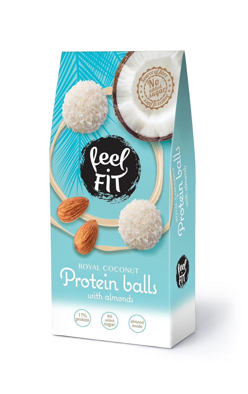 Zuckerfreie Kokospralinen mit Mandeln, Feel FIT, ohne Zuckerzusatz, 17 % Protein, 63 g