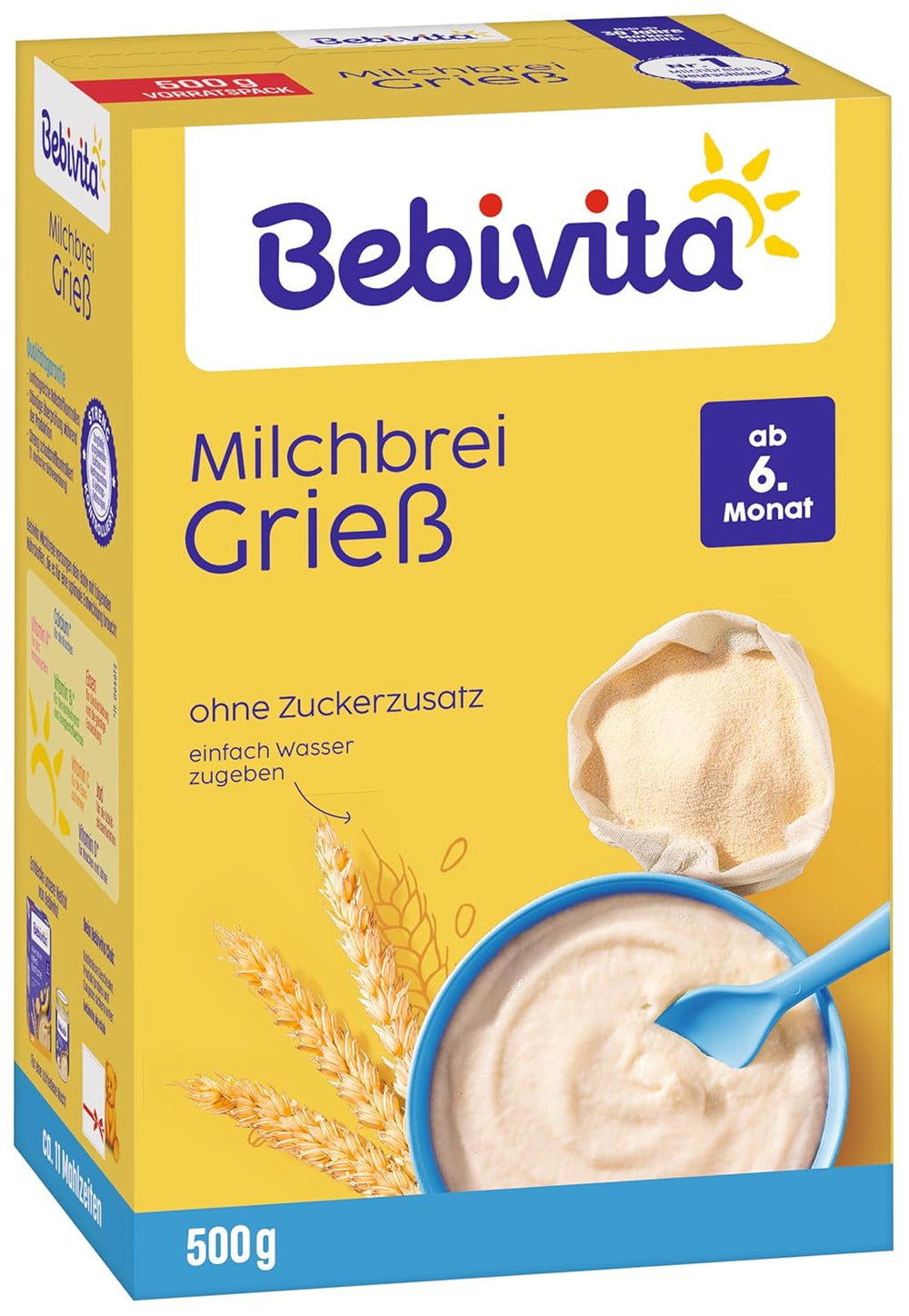 Grießbrei mit Milch (4 x 500g), Nahrung für Babys ab 6 Monaten, ohne Zuckerzusatz, mit wertvollen Mineralien und Vitaminen, sehr sättigend