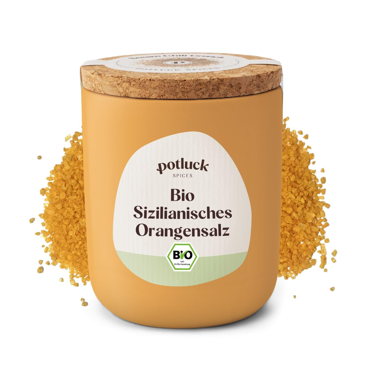 Potluck | Bio Sizilianisches Zitronensalz | Gewürzsalz für Fisch, Meeresfrüchte, Gemüse, Salat und Dressings | 140g im Keramiktopf
