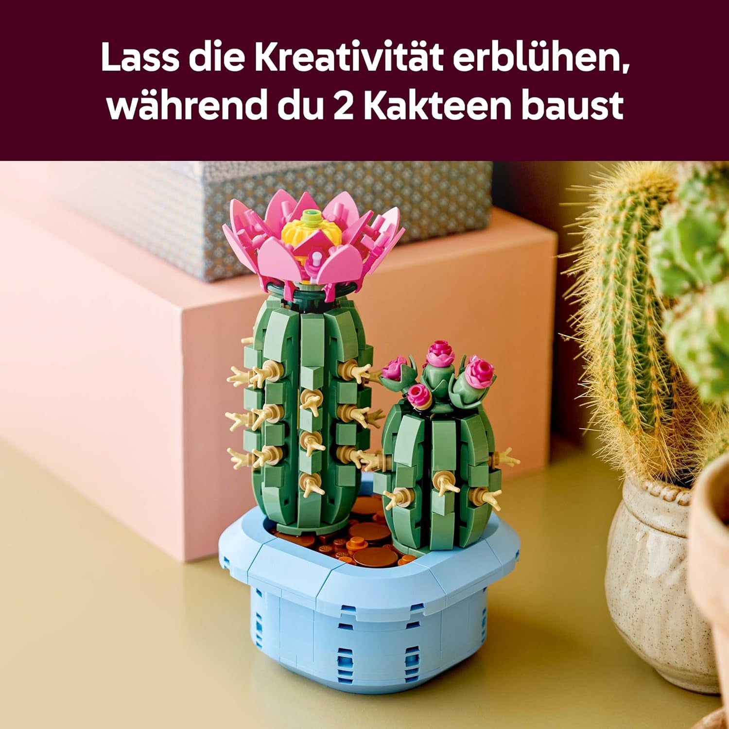 LEGO Botanicals Blühender Kaktus – Set mit Kunstpflanze mit 2 Kakteen & künstlichen Blüten – DIY Deko – Giftidee zum Geburtstag für Mädchen ab 9 Jahren & Erwachsene Pflanzenliebhaber – 11509