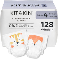 Kit & Kin Premium-Windeln, Größe 4 (9–14 kg), 128 Stück, pflanzlich und hypoallergen, zuverlässiger Auslaufschutz, vegan und frei von Tierversuchen