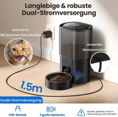 3L Automatischer Katzenfutterspender 2.5L Katzenbrunnen-Set, geräuscharmes App-steuerbares Fernfütterungsgerät mit 10 Mahlzeiten pro Tag, Anti-Verstopfungs-Design, ideal für Katzen & Welpen