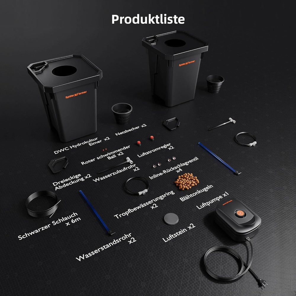 Spider Farmer DWC Hydrokultur-Anbausystem, 27 l/7 Gallonen, Tiefwasseranbau, neues dreieckiges Deckeldesign, zirkulierendes Tropf-Gartensystem mit Topf-Tropf-Set, 8-W-Luftpumpe, 2 Eimer