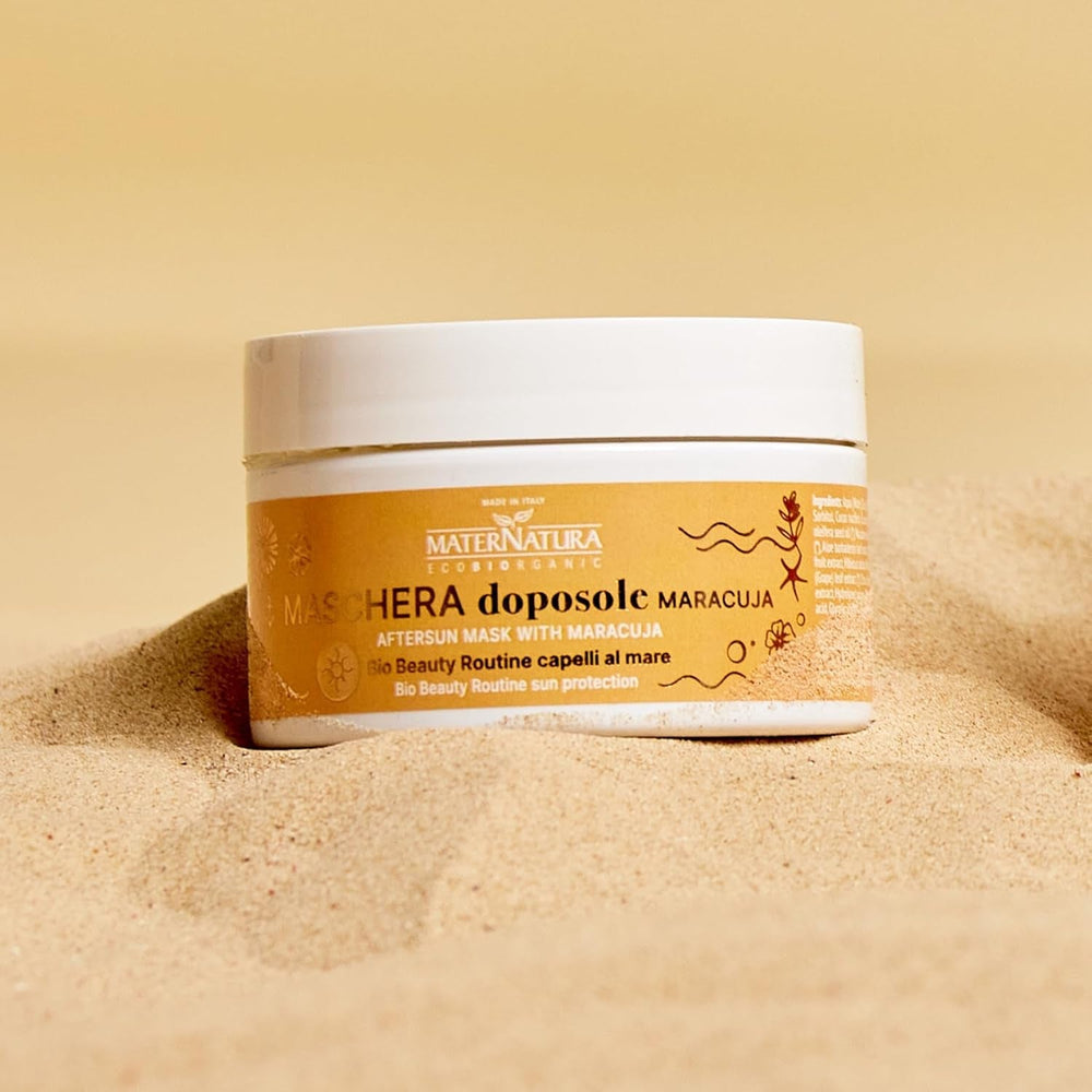 Maternatura, mască aftercare cu fructul pasiunii, hidratează și conferă elasticitate părului după expunerea la soare, rutină de frumusețe organică pentru părul de plajă, certificată organic, Made in Italy - 200 ml Masca de par Naty Shop
