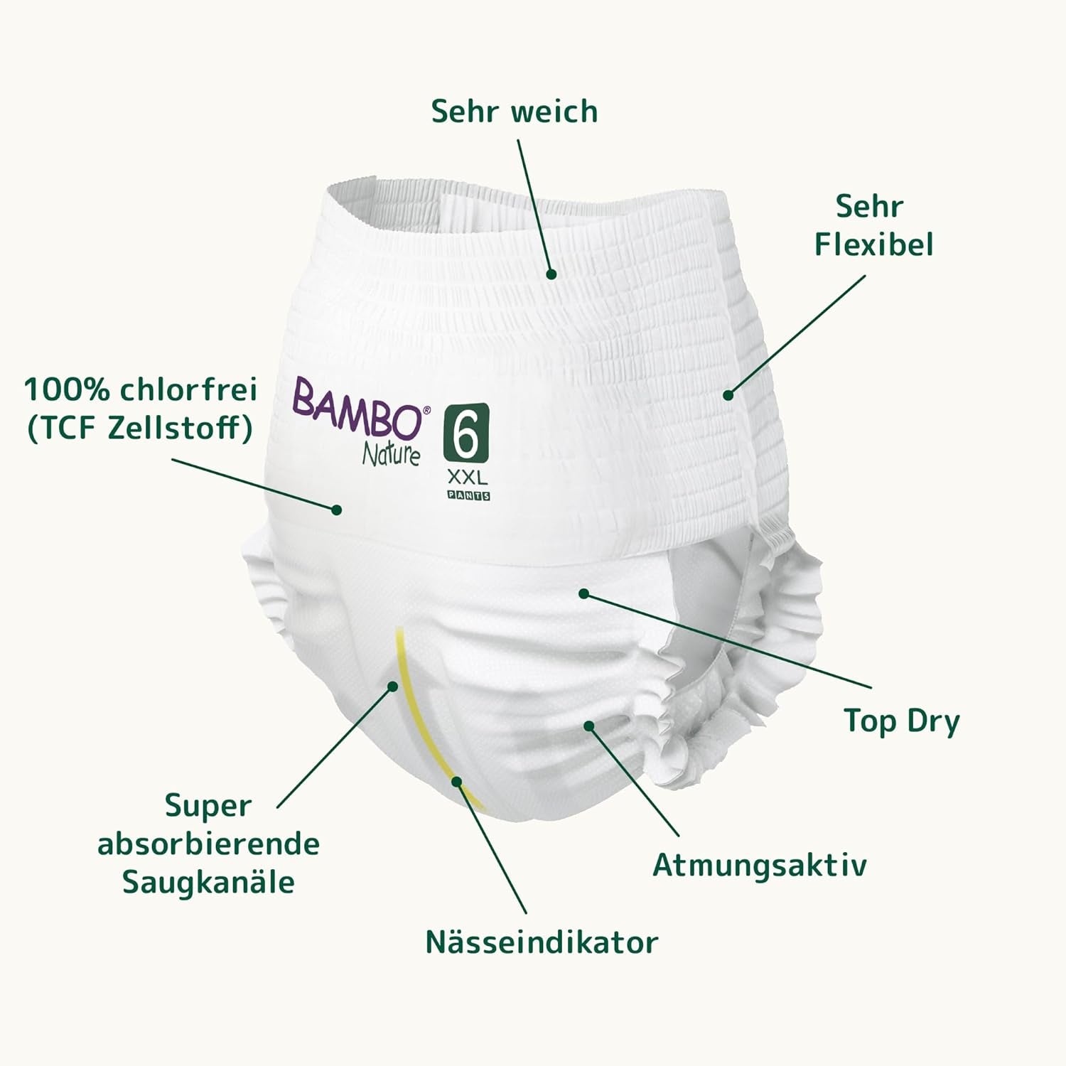 Bambo Nature Babywindeln, Größe 6 (15+ kg) – Monatsbox mit 90 Stück | Säuglingswindeln mit verbessertem Auslaufschutz | Maximaler Komfort und Freiheit für aktive Kinder | Dermatologisch getestete Windeln