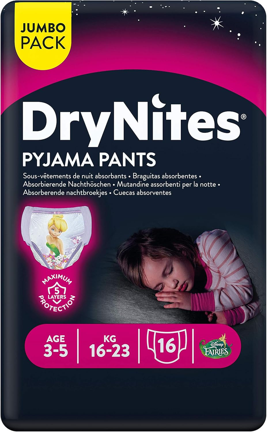 Huggies DryNites Nachtwäsche für Mädchen, 3–5 Jahre (16–23 kg), 2 x 16 Stück