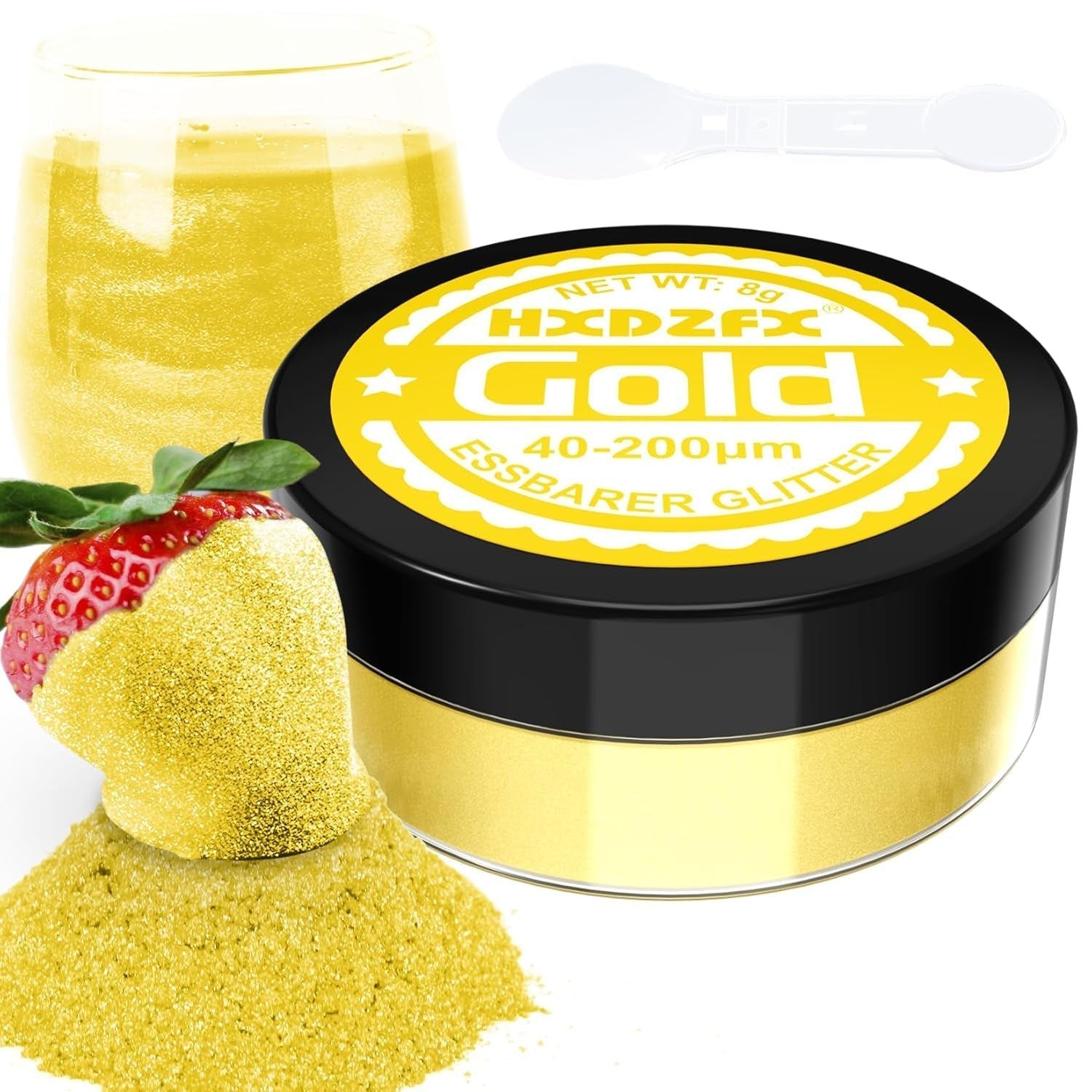 Essbarer Glitzer Für Getränke - Lebensmittelfarbe Pulver, Schimmerndes Glitzerpulver, Lebensmittel Glitzerpuder Für Schokolade, Kuchen, Fondant, Drinks - 8G (Frucht Grün) Naty Shop Gold