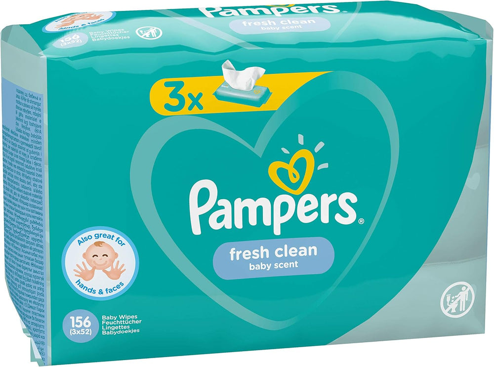Pampers Fresh Clean Babyfeuchttücher 81688041, 3x52 Stück, (Babyfeuchttücher, Plastiktüte, Mädchen/Junge, Türkis, Weiß, Deutschland, 896,7g)