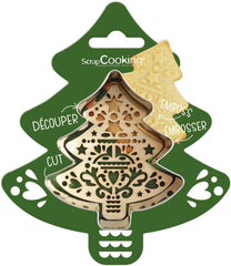 ScrapCooking - Forme de biscuiți + Șablon de embosare, Lemn, Lemn de brad – Formă de biscuiți de Crăciun din oțel inoxidabil pentru biscuiți în relief – Accesoriu pentru formă de copt sablată – 2092