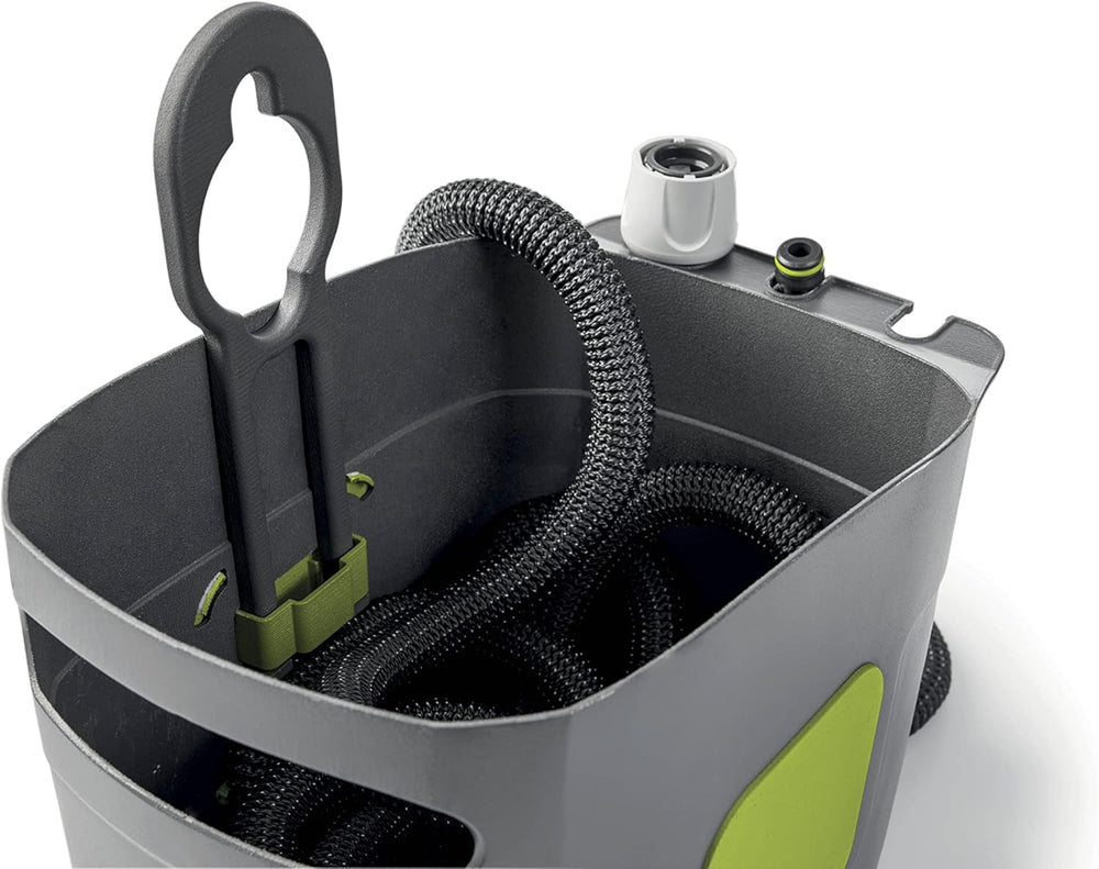 GF SRL, Aquapop Grey Pro 15, furtun împletit autoextensibil Fabricat în Italia, cu recipient rigid din plastic, mini pulverizator de grădină ergonomic, racorduri pentru irigarea grădinii, gri închis