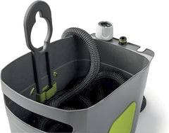 GF SRL, Aquapop Grey Pro 15, furtun împletit autoextensibil Fabricat în Italia, cu recipient rigid din plastic, mini pulverizator de grădină ergonomic, racorduri pentru irigarea grădinii, gri închis