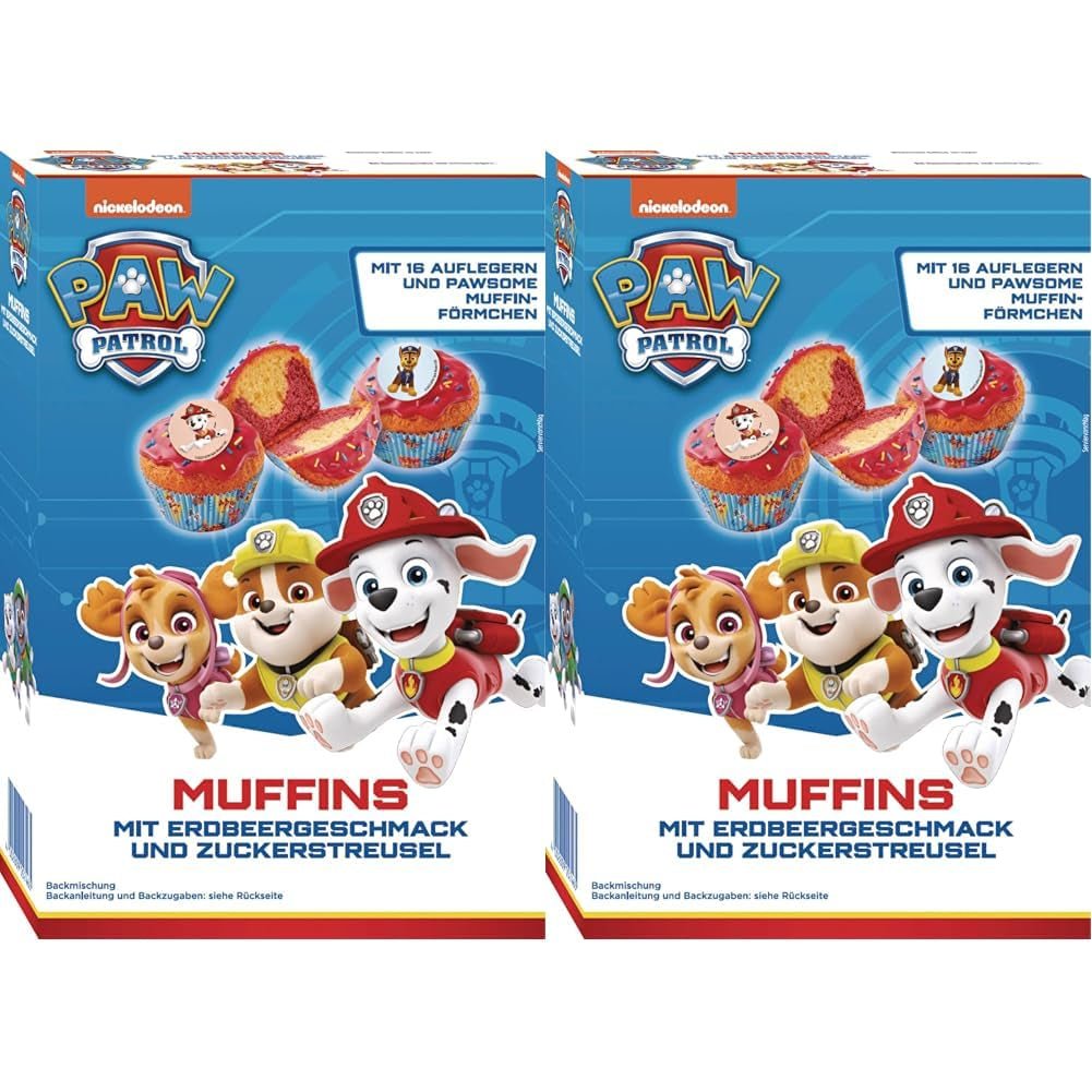 RUF X PAW Patrol Muffin Backmischung Mit Erdbeer-Geschmack, Für 12 Paw Patrol Muffins, Inkl.16 Oblaten-Auflegern Und Pawsome Muffin-Förmchen, 1