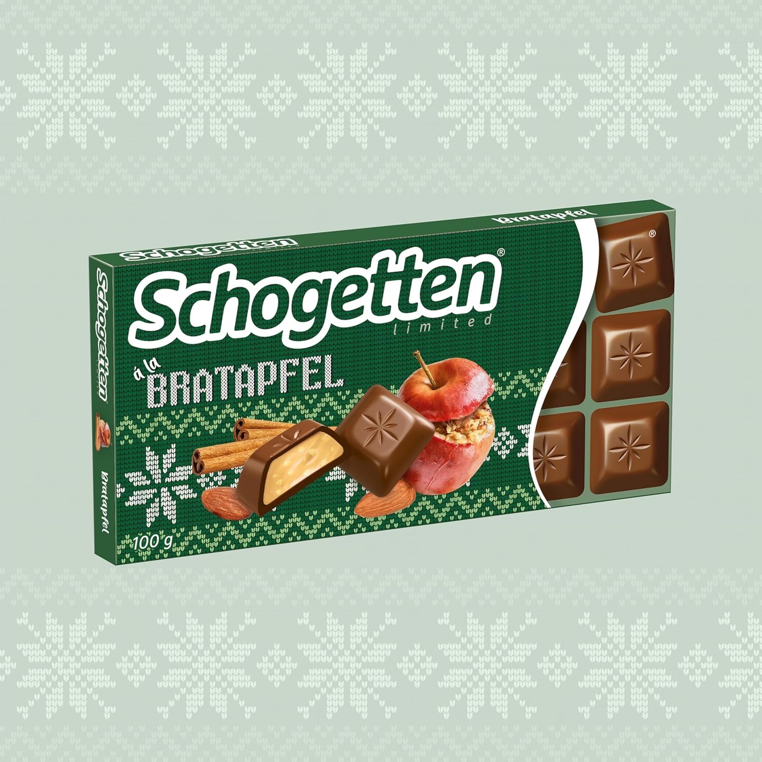 Schogetten Winter Edition mit reifen Äpfeln I Schokoriegel 100g I mit Vollmilchschokolade und in praktischen Einzelstücken