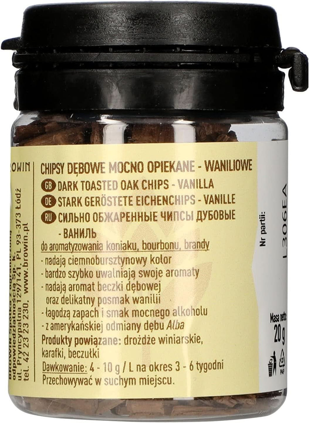 Browin Strong geröstete Eichenchips 20 g – Flocken, feine Eichenstäbchen zum Aromatisieren von Alkohol, braune Aromen Naty Shop 20 Gramm Vanille