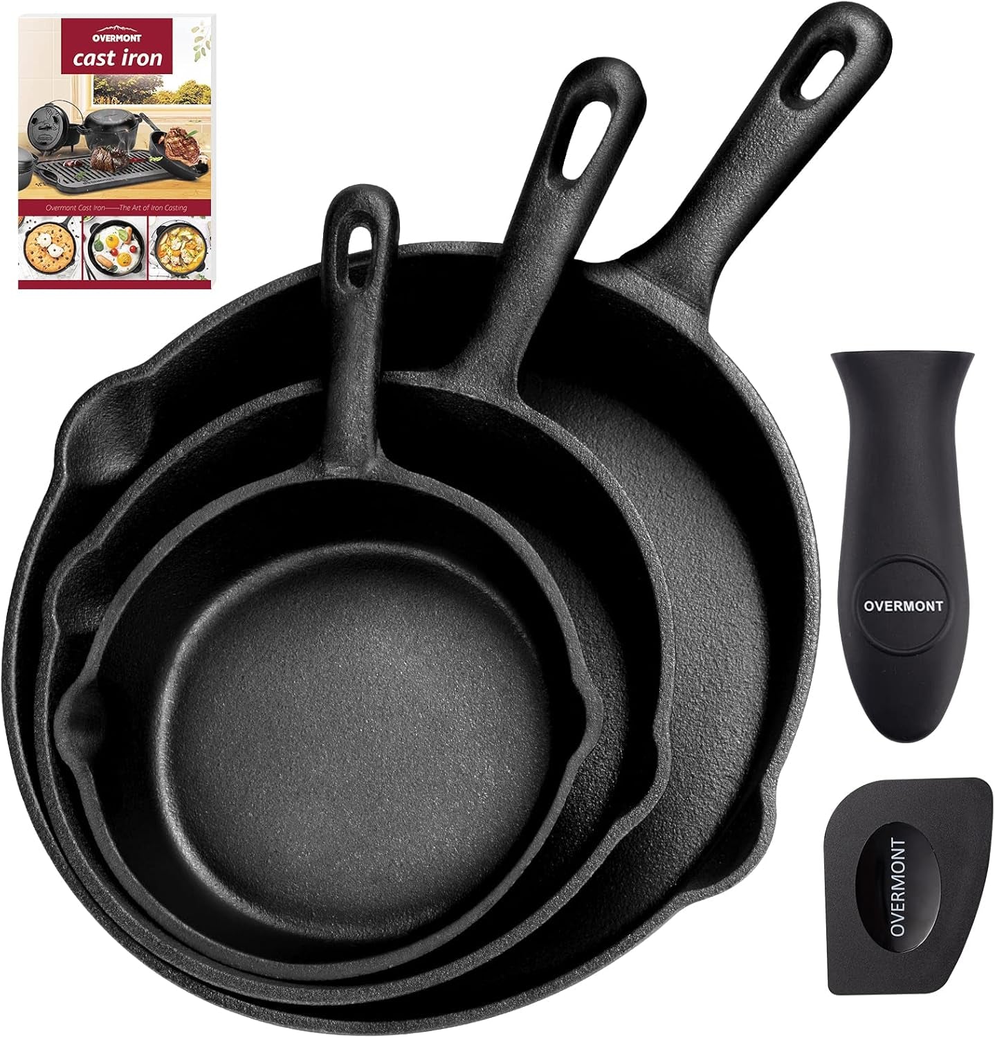 OVERMONT Grillpfanne aus Gusseisen mit Griff Töpfe und Pfannen Naty Shop Rundes Set mit 3 Teilen