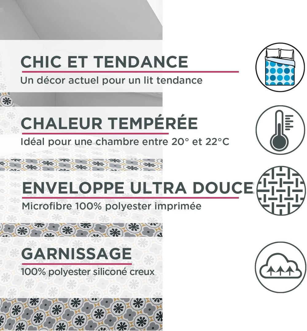 Blanrève Bettbezug, bedruckt oder einfarbig, gemäßigt, für Einzelbetten, umweltfreundlich, pflegeleicht, 140 x 200 cm, weiß, grau. Steppdecken und Steppdecken von Naty Shop