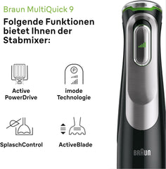 Braun Multiquick 9 MQ 9147X – 5-In-1 Stabmixer Mit Standmixer-Aufsatz, Zerkleinerer, Kartoffel- & Gemüsestampfer & Schneebesen, Stufenlose Geschwindigkeitseinstellung, 1200 W, Schwarz/Edelstahl Kitchen Naty Shop