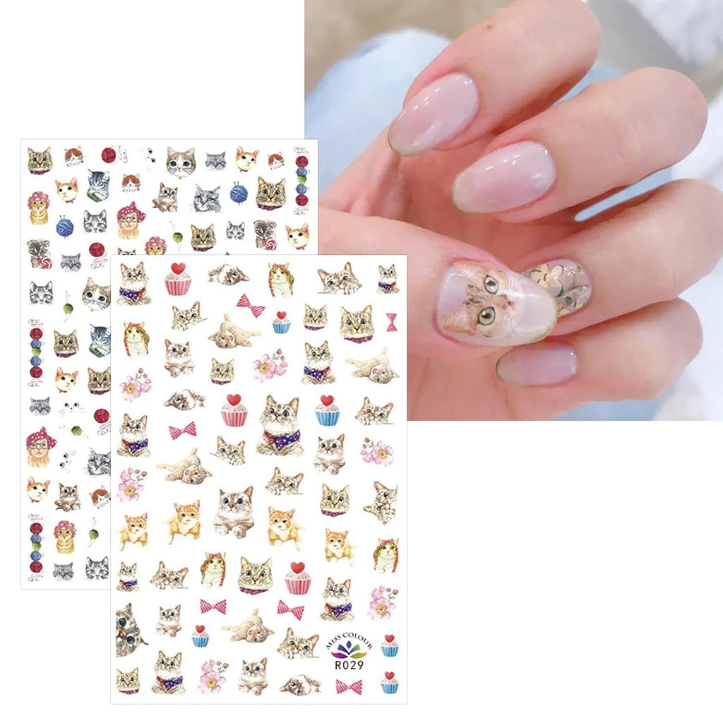 JMEOWIO Nagelsticker Tierische 8 Blatt Nail Art Sticker Selbstklebend Nagelaufkleber Katze Niedlich Dekoration Nageldesign Zubehör