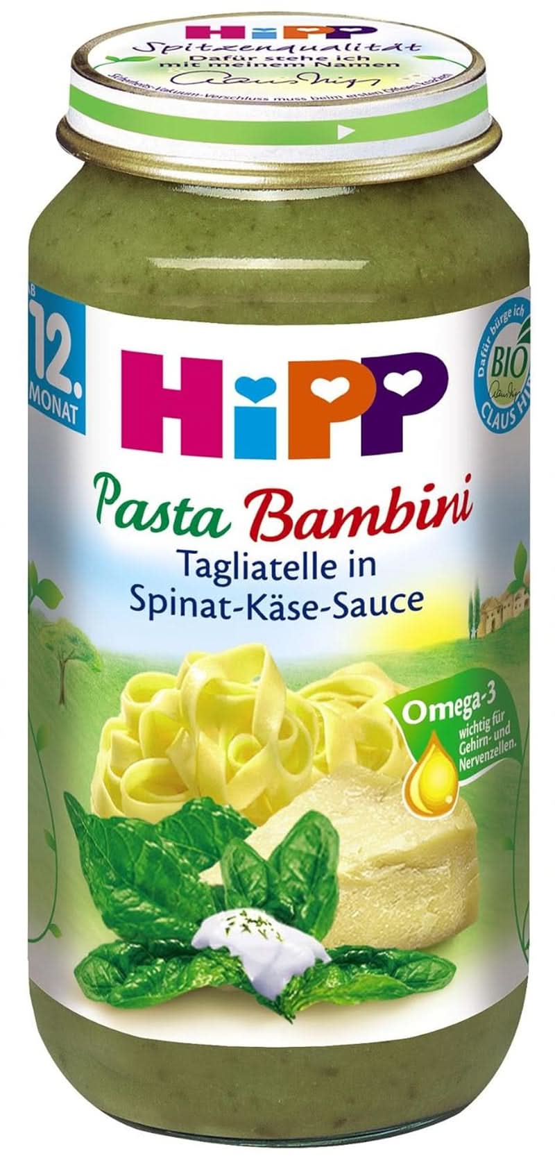 Hipp Pasta Bambini - Tagliatelle in Spinat-Käse-Sauce, 6er-Pack (6 x 250 Gramm) Mutter und Kind Naty Shop 6 x 250 Gramm Bio-Spinat-Käse-Sauce