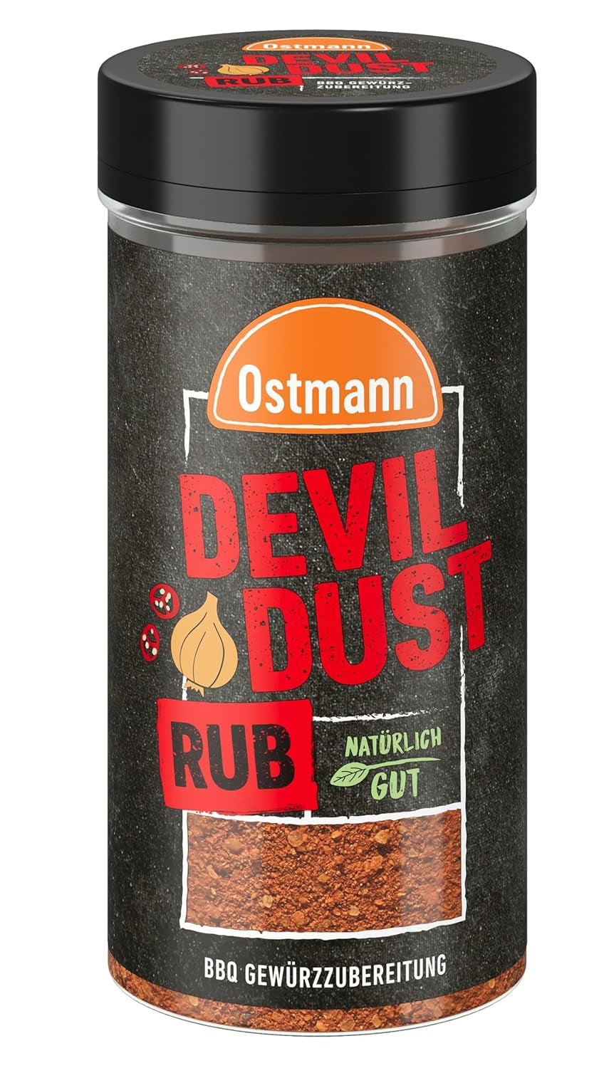 Ostmann Gewürze - Teufelsstaub | BBQ Rub Gewürzzubereitung | Scharfe Trockenmarinade für Grillfleisch | 140 g im Streuer