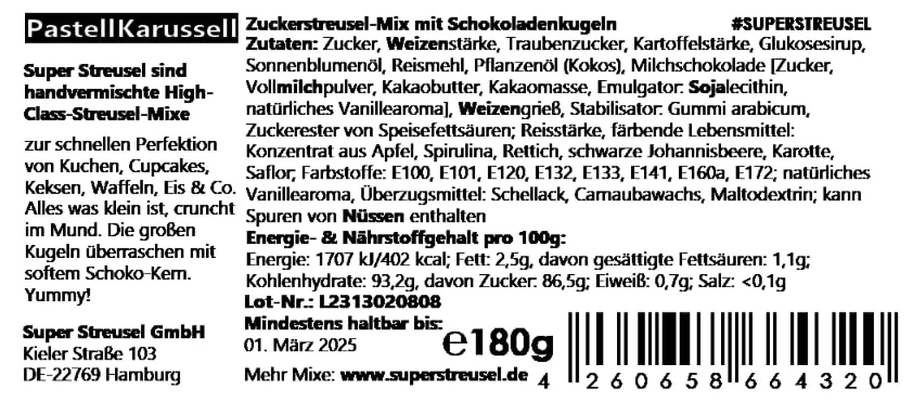 Super Streusel Carusel Pastel, Streusel in Pastellfarben, 90 Gramm Sprinkles Naty Shop