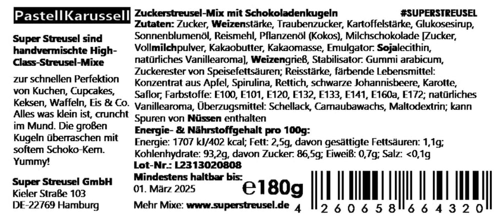 Super Streusel Carusel Pastel, Streusel in Pastellfarben, 90 Gramm Sprinkles Naty Shop