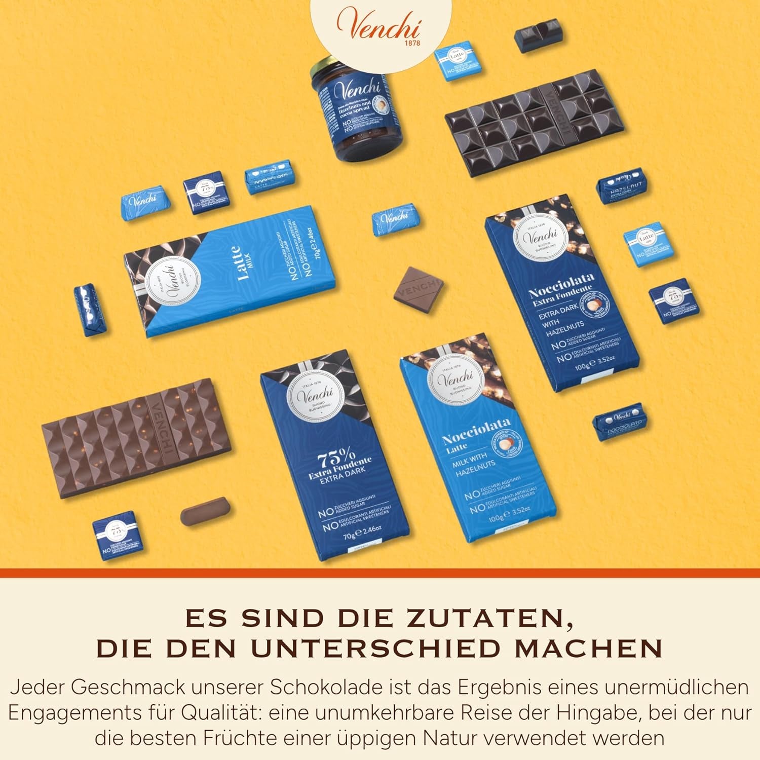 Venchi – Packung mit 6 Tafeln dunkler Schokolade mit Haselnüssen, 600 g – Ohne Zuckerzusatz – Ohne künstliche Süßstoffe – Glutenfrei – Vegan – Geschenkidee