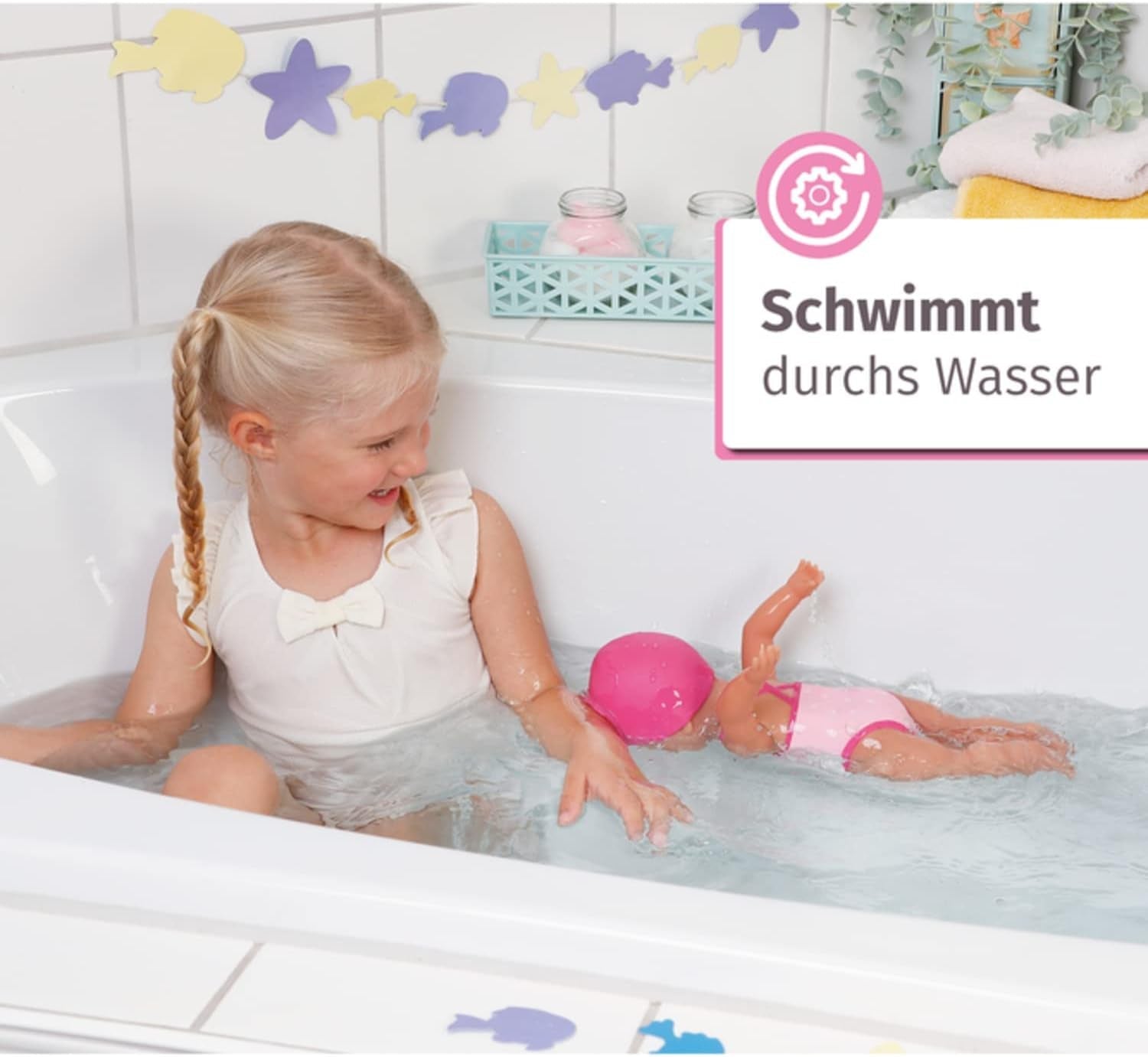 BABY Born Floating Lizzie 30cm, păpușă de baie cu vânt, impermeabilă, funcționează fără baterii, păpușă înaltă de 30cm, 835302 Zapf Creation Papusi Naty Shop