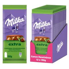 Ganze Haselnüsse mit Schokolade Milka Extra – Alpenmilchschokolade mit knackigen ganzen Haselnüssen – 12 x 190g