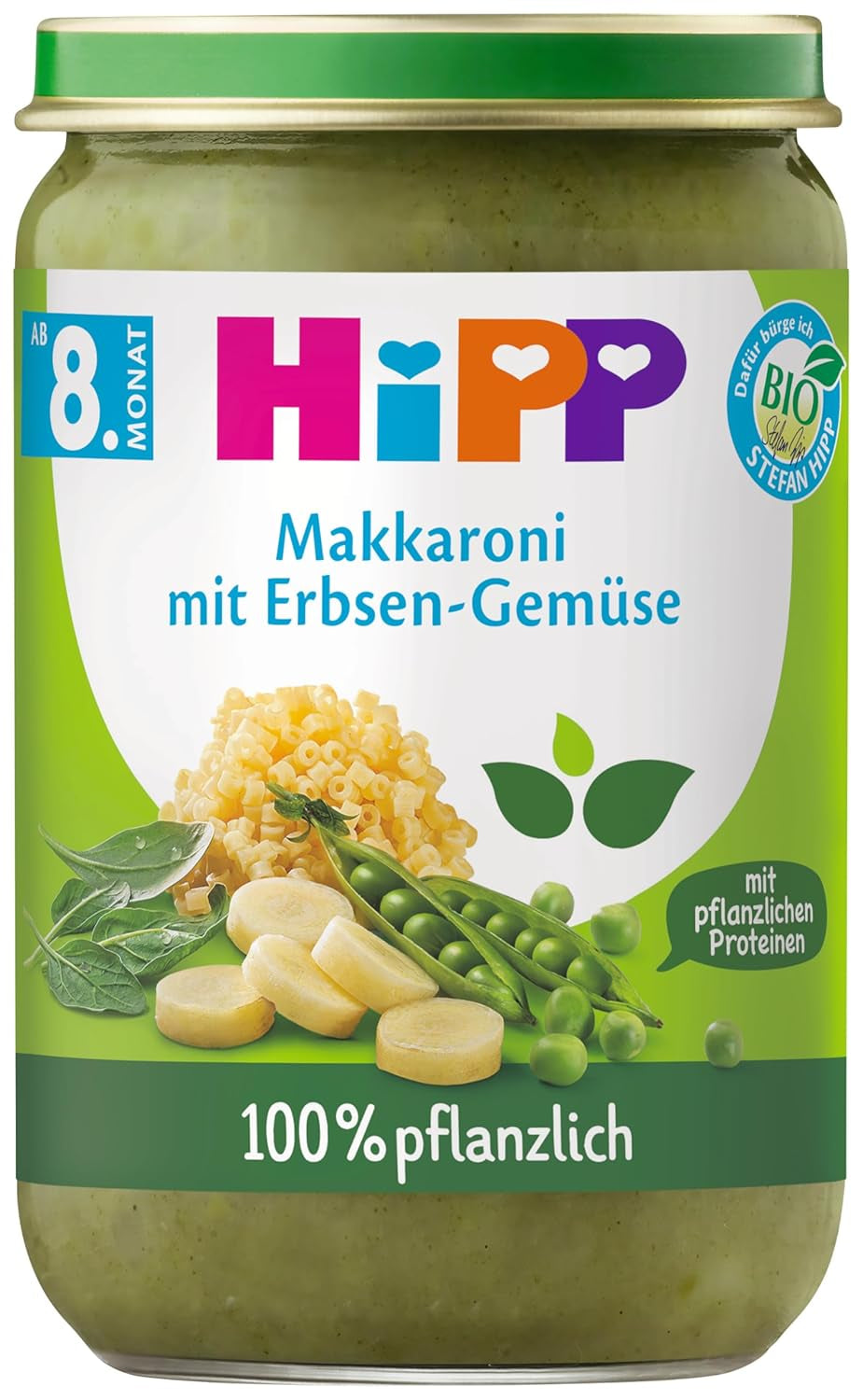 Hipp-Menüs 100 % pflanzlich Ab 8 / 10 Monate Mutter und Kind Naty Shop 220 Gramm Makkaroni mit grünen Bohnen und Spinat