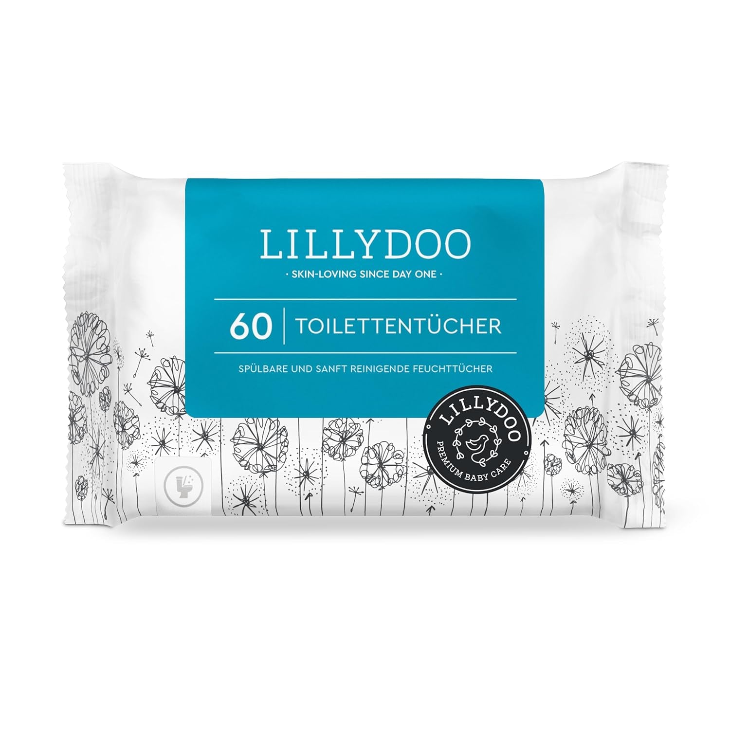 LILLYDOO Toiletten-Feuchttücher, 720 Stück (12 x 60), 100 % plastikfreie, spülbare Tücher, parfümfrei