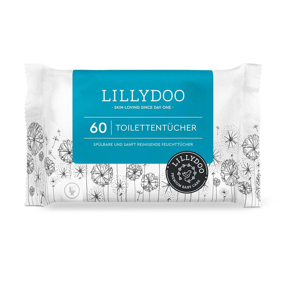 LILLYDOO Toiletten-Feuchttücher, 720 Stück (12 x 60), 100 % plastikfreie, spülbare Tücher, parfümfrei