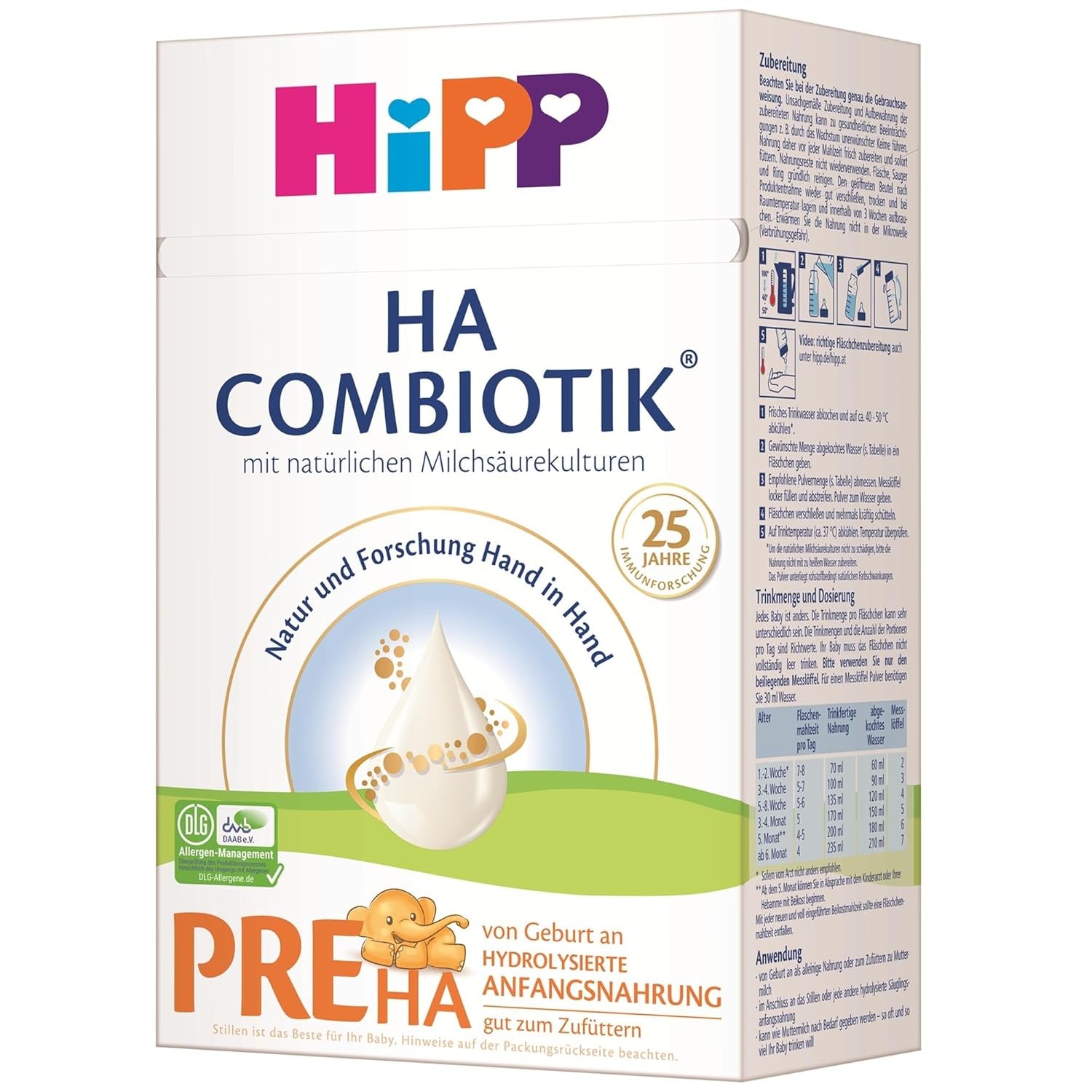 HiPP PRE HA Combiotik (4 x 600 g), hydrolysierte Milchpulverformel für Säuglinge ab der Geburt, mit natürlichen Milchsäurekulturen, für empfindliche Immunsysteme