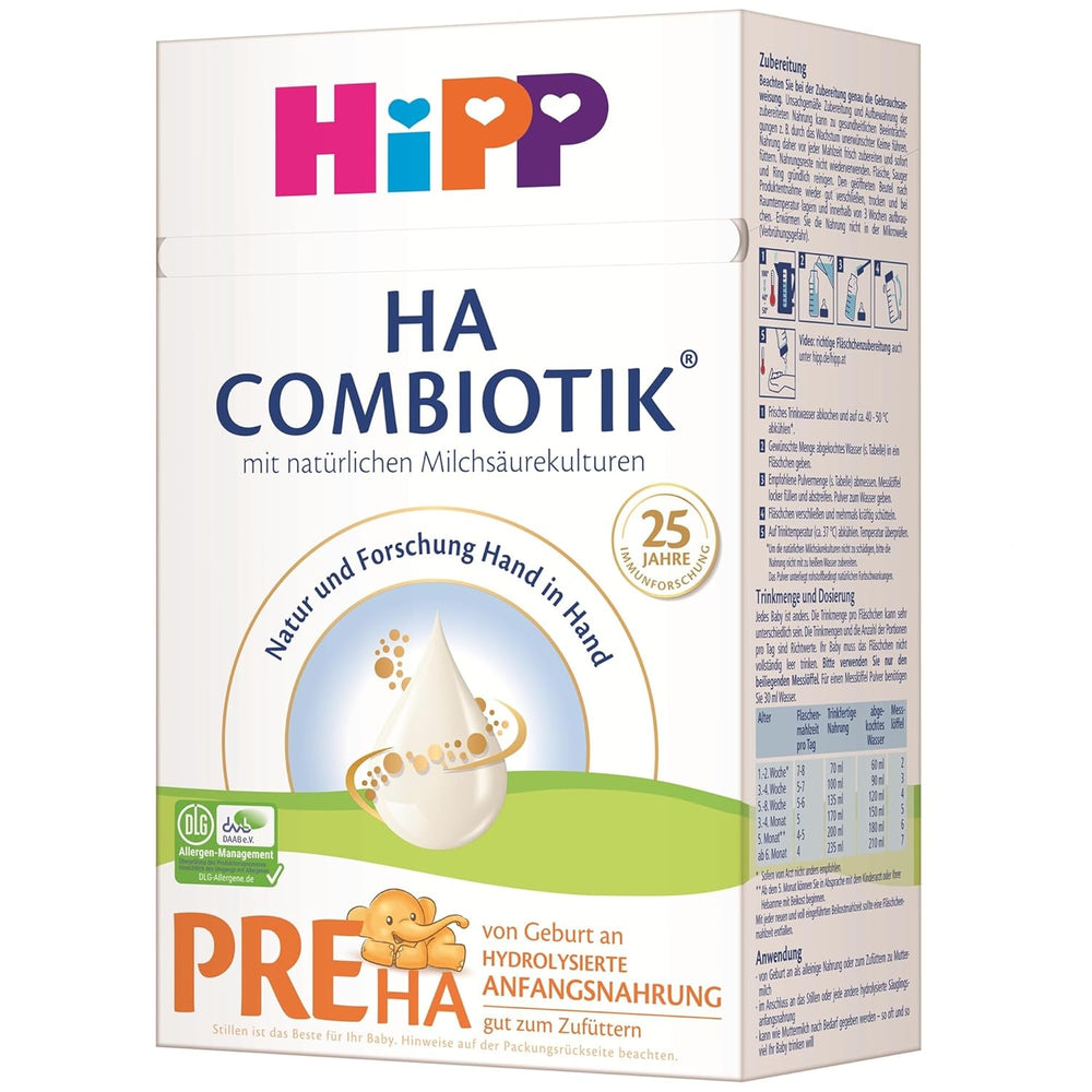 HiPP PRE HA Combiotik (4 x 600 g), hydrolysierte Milchpulverformel für Säuglinge ab der Geburt, mit natürlichen Milchsäurekulturen, für empfindliche Immunsysteme