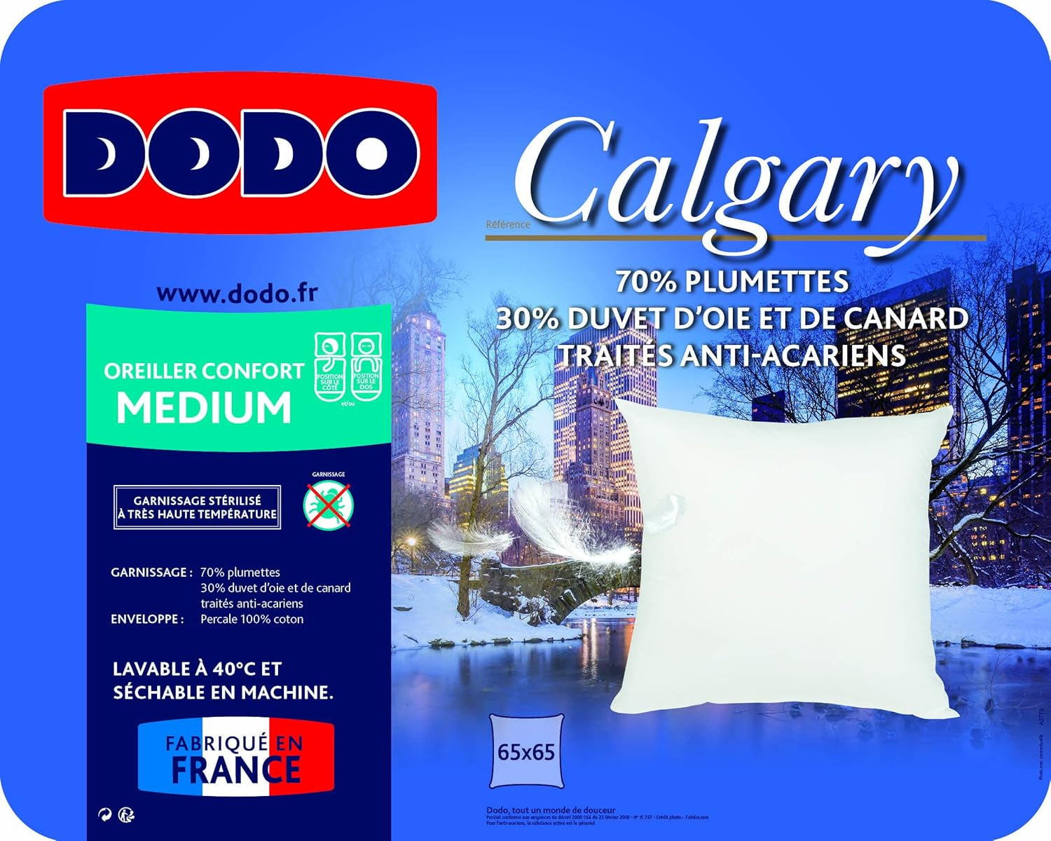 DODO 64476 Pernă Calgary, puf/piele de gâscă și rață, 65 X 65 cm, alb Perne standard Naty Shop