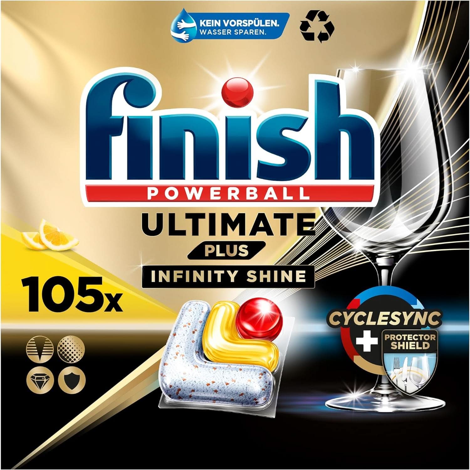 Finish Ultimate plus Infinity Shine Citrus Spülmaschinentabs – Spülmaschinentabs, Intensivreinigung – 105 Kapseln, Zitrone Naty Shop 105 Kapseln