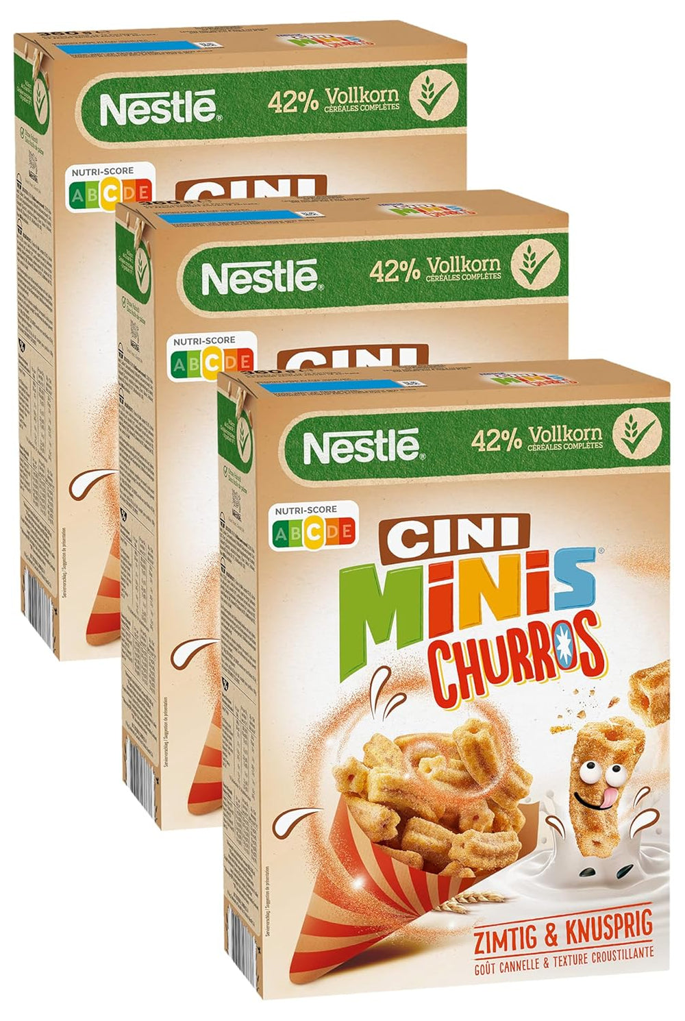 Churros-Frühstückscerealien mit 42 % Vollkornanteil, 3er-Pack (1x360 g)