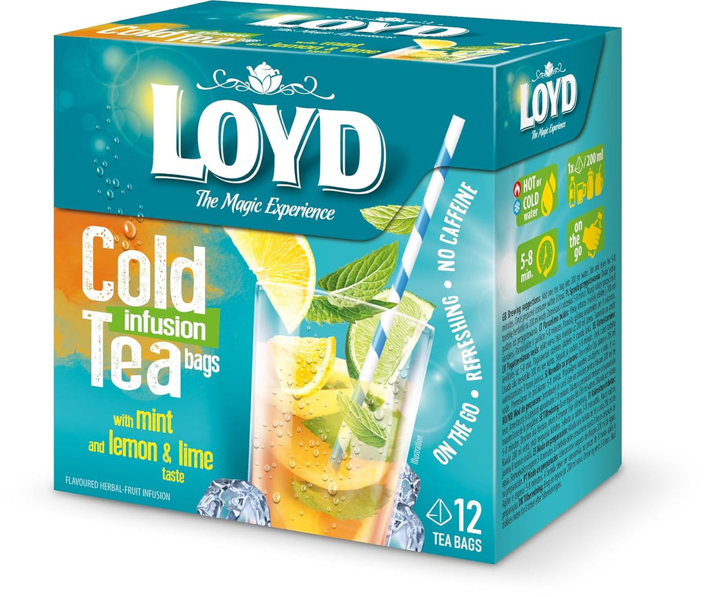 LOYD - Ceai rece cu căpșuni și zmeură - 12 pliculețe piramidale, ceai rece de vară, ceai rece aromatizat, cu ingrediente naturale, apă aromatizată, fără adaos de zahăr, preparat la rece - 30 g