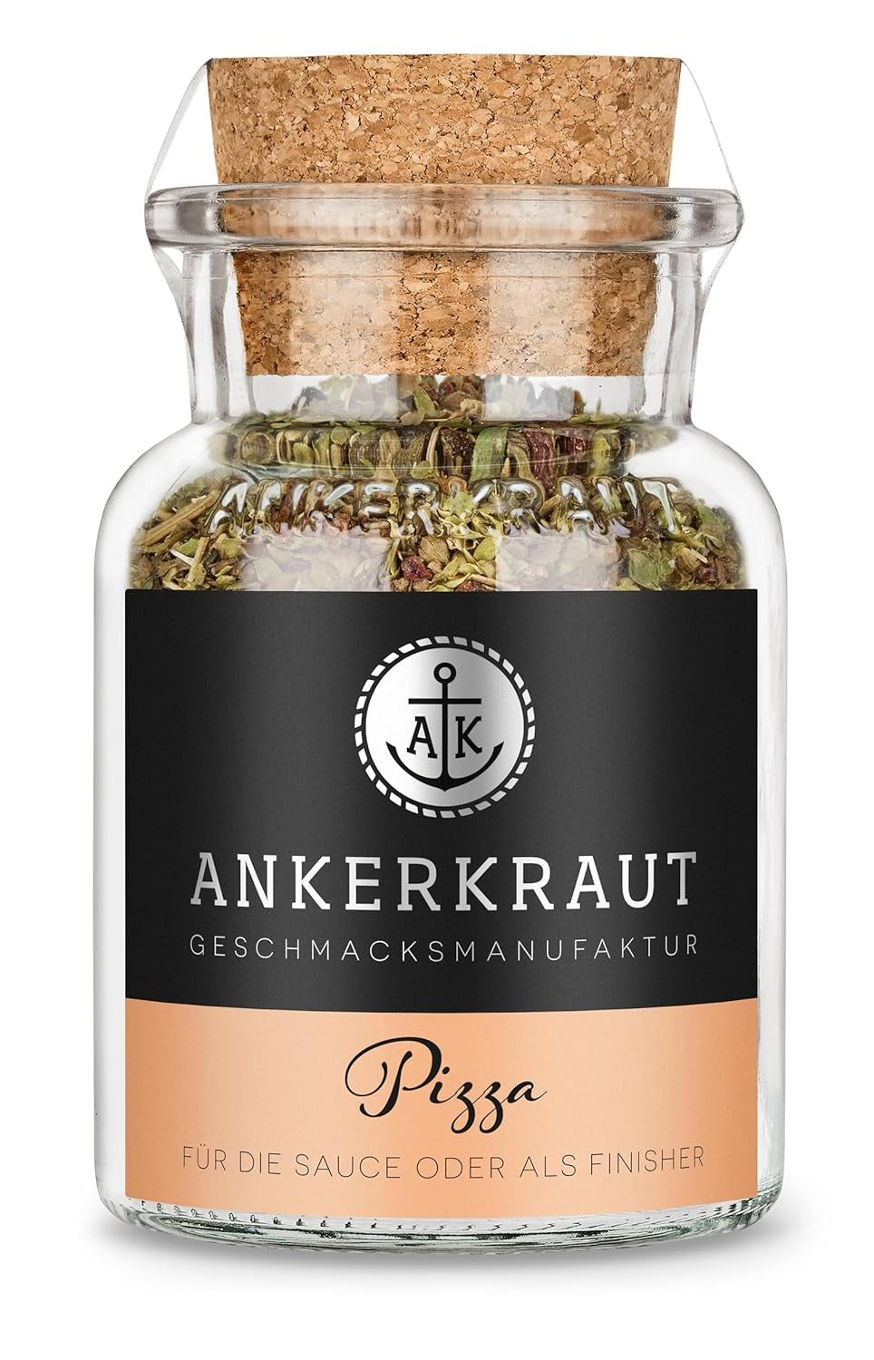 Ankerkraut-Pizza, für original italienischen Geschmack, wie aus dem Steinofen, auch für Pasta, Tomaten-Mozzarella und viele andere Gerichte, 45 g im Korkglas