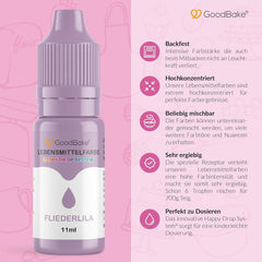 Colorant alimentar Goodbake Pastel Lilac (11 ml) – Colorant alimentar cu doză mare – Pentru colorarea prăjiturilor, fondantului, cremei de unt, macarons-urilor, băuturilor, slime-ului și multor altor obiecte. 100% vegan
