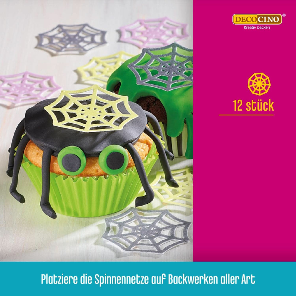 DECOCINO Halloween 3D Spinnennetz essbare Waffeln 12 Stück Streusel Naty Shop