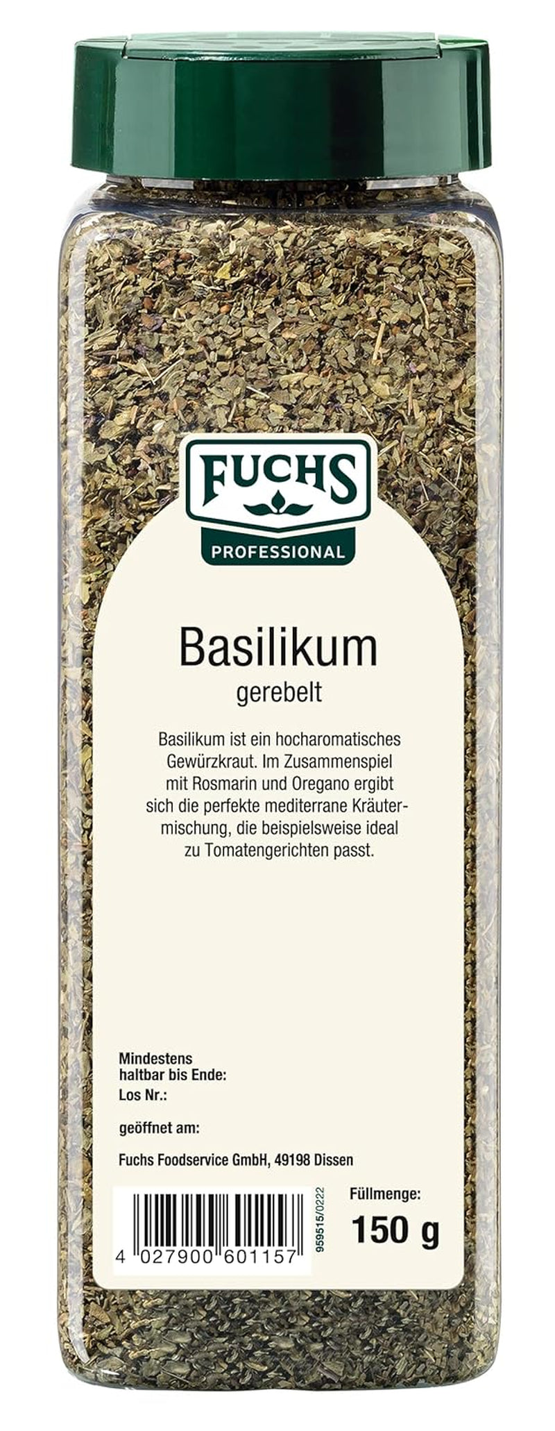 - Basilikum gegürtelt | Mediterranes Gewürzkraut für Großverbraucher | Mit praktischem Streuaufsatz | 150 g im großen Streuer