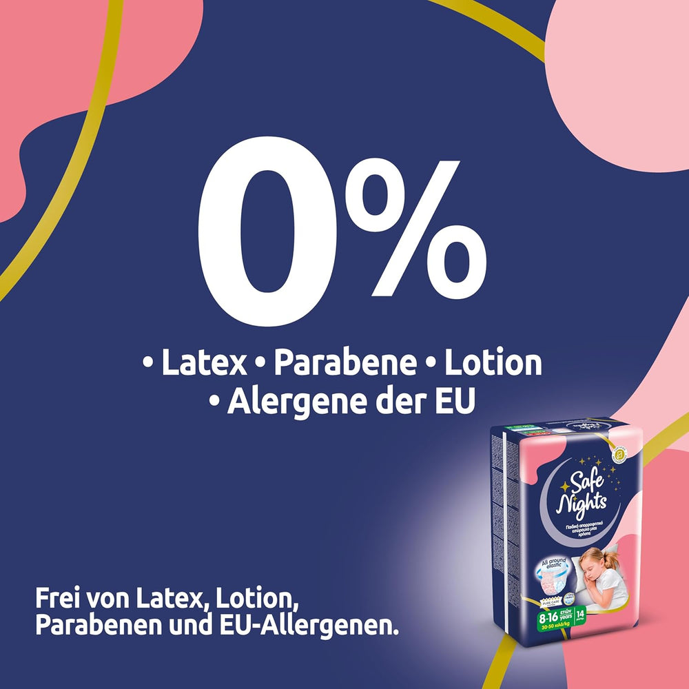 Safe Nights Girl, saugfähige Nachtwäsche für Mädchen von 8–16 Jahren (30–50 kg), 14er-Pack